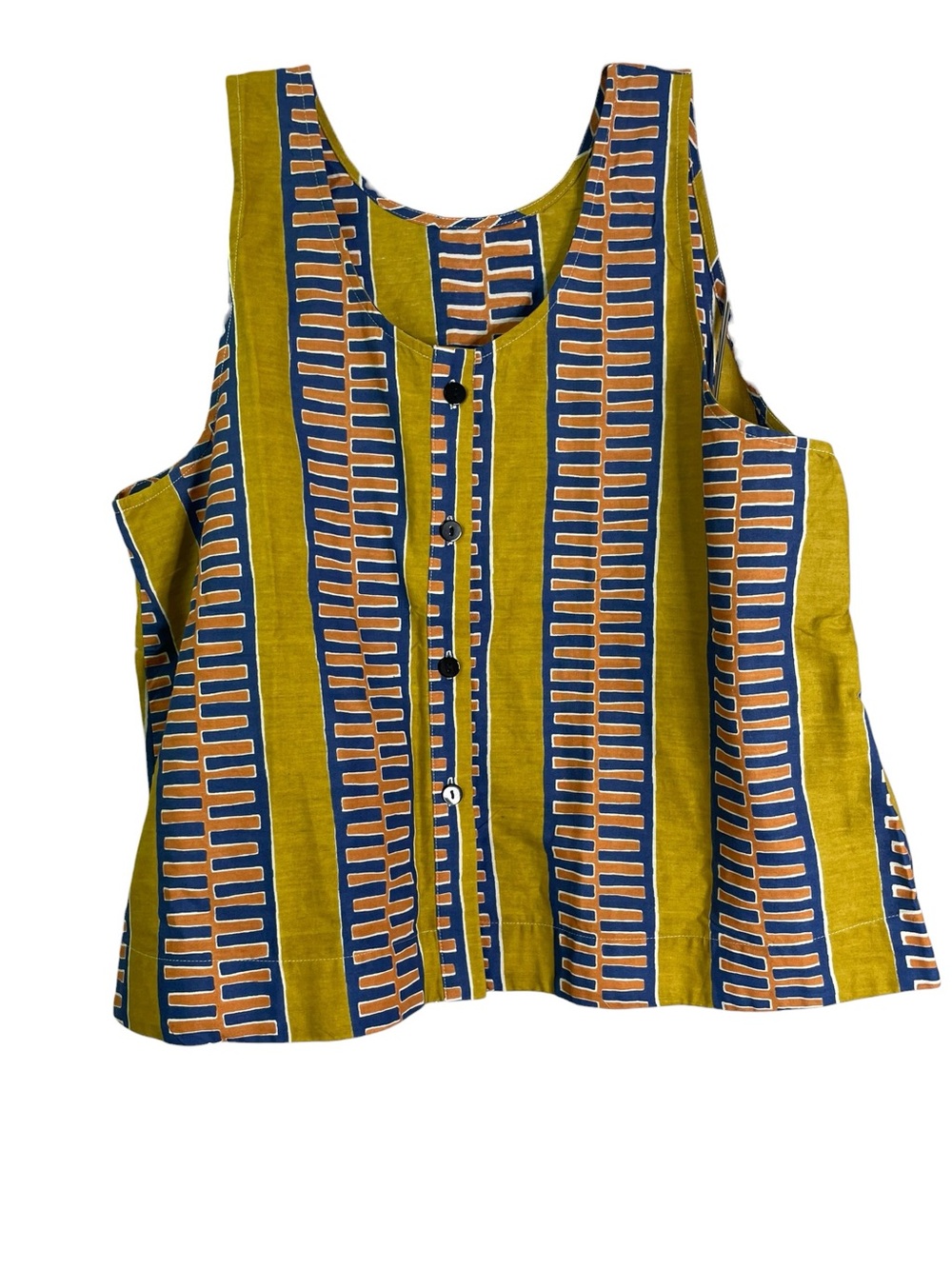 Zuri Kenya Zip Zap Zop Tank Top Yellow Orange Blue XL Cotton Button Reversible - Picture 10 of 11